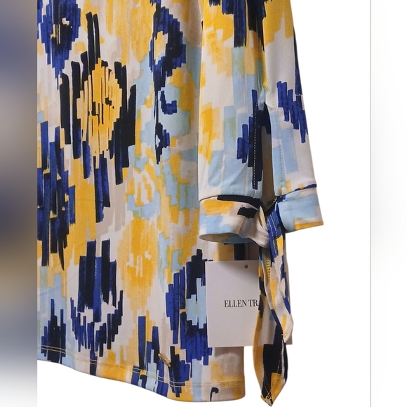 Ellen Tracy - NWT, Multi Colored Blouse, Gold Logo In Round Neck, 3/4 Sleeve W/ - Picture 6 of 11